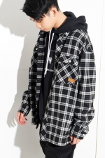 2020 A/W NUMBER (N)INE OVERSIZED BUTTON DOWN COLLAR N(N) LOGO EMBROIDERED STRETCH CHECK SHIRT