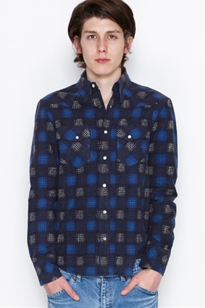 2016 A/W n(n) BY NUMBER (N)INE WESTERN SHIRTS_FLANNEL OMBRE CHECK BLUE