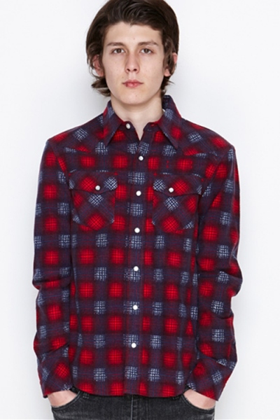 2016 A/W n(n) BY NUMBER (N)INE WESTERN SHIRTS_FLANNEL OMBRE CHECK RED