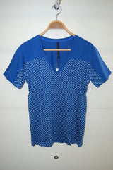 2014 S/S GalaabenD プライマリーブライト天竺ドットprint V neck BLUE×OFF WHITE