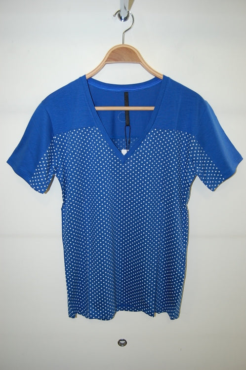 2014 S/S GalaabenD プライマリーブライト天竺ドットprint V neck BLUE×OFF WHITE