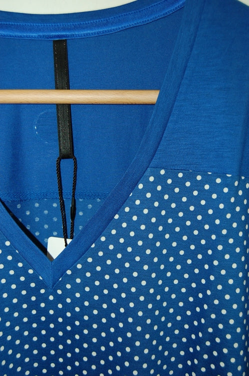 2014 S/S GalaabenD プライマリーブライト天竺ドットprint V neck BLUE×OFF WHITE