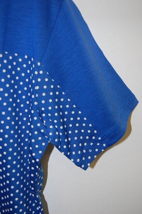 2014 S/S GalaabenD プライマリーブライト天竺ドットprint V neck BLUE×OFF WHITE