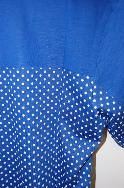 2014 S/S GalaabenD プライマリーブライト天竺ドットprint V neck BLUE×OFF WHITE