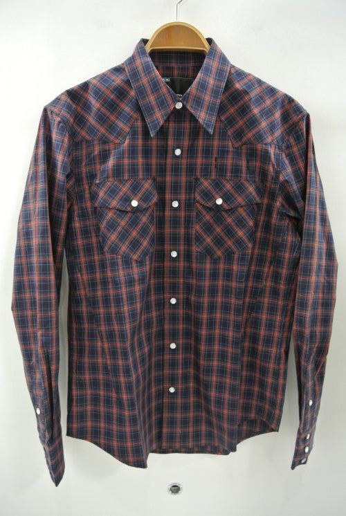 2015 S/S n(n) BY NUMBER (N)INE WESTERN SHIRTS L/S__TARTAN CHECK RED