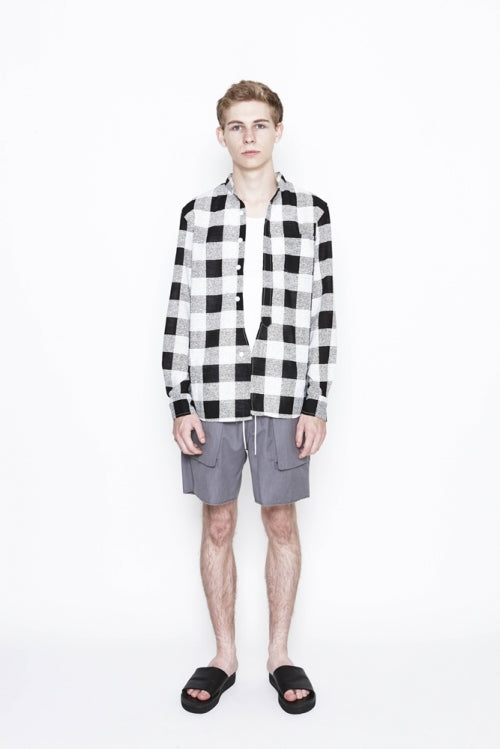 2016 S/S NUMBER (N)INE　FLY FLONT BAND COLLAR SHIRTS_BUFFALO CHECK BLACKxWHITE