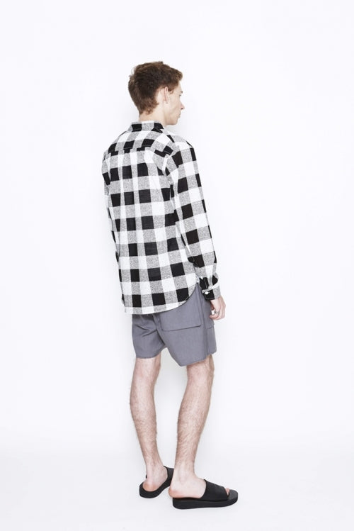 2016 S/S NUMBER (N)INE　FLY FLONT BAND COLLAR SHIRTS_BUFFALO CHECK BLACKxWHITE
