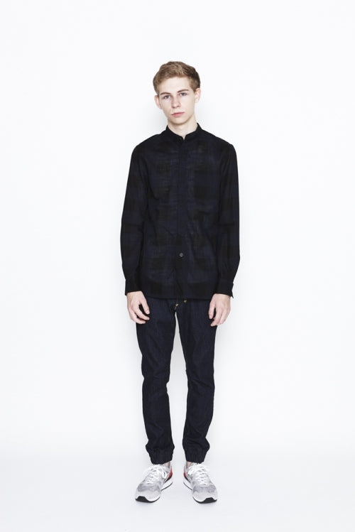 2016 S/S NUMBER (N)INE　FLY FLONT BAND COLLAR SHIRTS_BUFFALO CHECK BLACKxNAVY