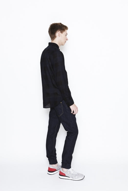2016 S/S NUMBER (N)INE　FLY FLONT BAND COLLAR SHIRTS_BUFFALO CHECK BLACKxNAVY