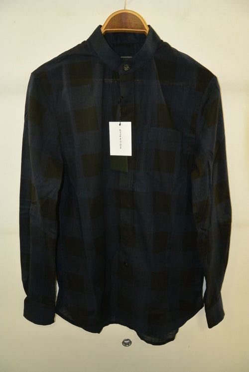 2016 S/S NUMBER (N)INE　FLY FLONT BAND COLLAR SHIRTS_BUFFALO CHECK BLACKxNAVY