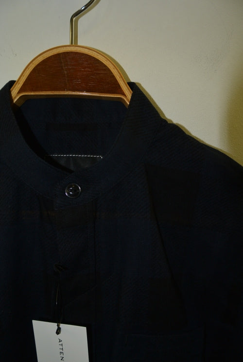 2016 S/S NUMBER (N)INE　FLY FLONT BAND COLLAR SHIRTS_BUFFALO CHECK BLACKxNAVY