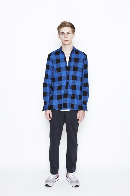 2016 S/S NUMBER (N)INE　FLY FLONT BAND COLLAR SHIRTS_BUFFALO CHECK BLACKxBLUE
