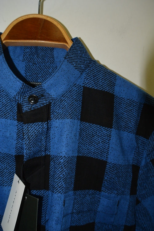 2016 S/S NUMBER (N)INE　FLY FLONT BAND COLLAR SHIRTS_BUFFALO CHECK BLACKxBLUE