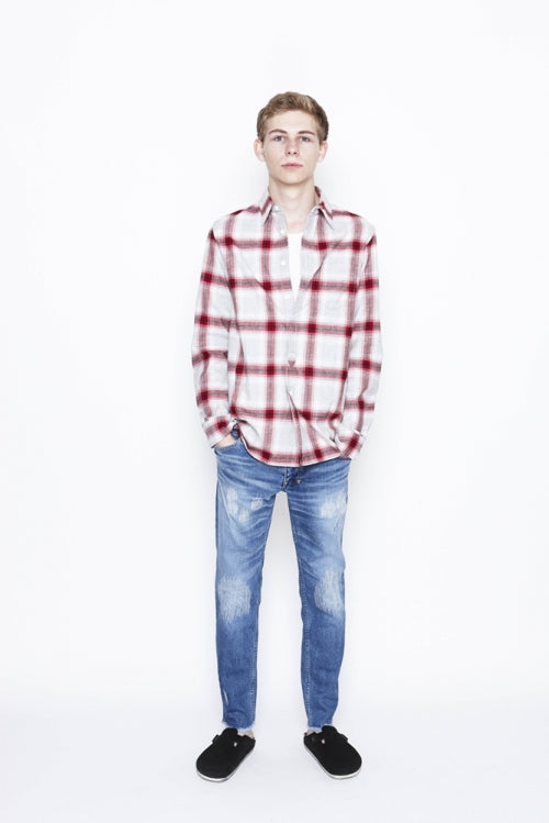 2016 S/S NUMBER (N)INE　FLY FLONT SHIRTS_FLANNEL OMBRE CHECK GRAYxRED 