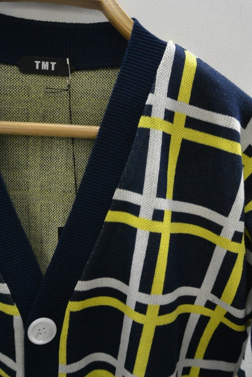 2016 S/S TMT WINDOWPANE CHECK KNIT CARDIGAN NAVY