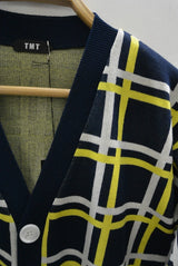 2016 S/S TMT WINDOWPANE CHECK KNIT CARDIGAN NAVY
