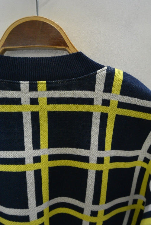 2016 S/S TMT WINDOWPANE CHECK KNIT CARDIGAN NAVY