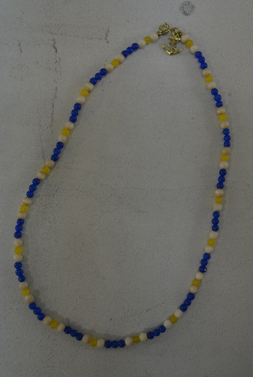2016 S/S TMT NATURAL STONE×WHITE BEADS NECKLACE NAVY