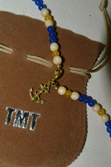 2016 S/S TMT NATURAL STONE×WHITE BEADS NECKLACE NAVY
