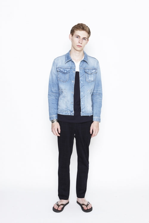 2016 S/S NUMBER (N)INE　FLY FLONT STRETCH DENIM JACKET__DAMAGE BLUE