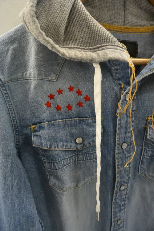 2017 S/S n(n) BY NUMBER (N)INE HOODED WESTERN SHIRTS_DENIM(DAMAGE_3D STARS) BLUE