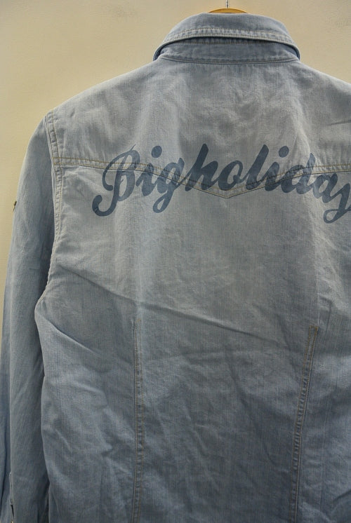 2017 S/S TMT L/SL PRINT DENIM SHIRTS INDIGO LIGHT