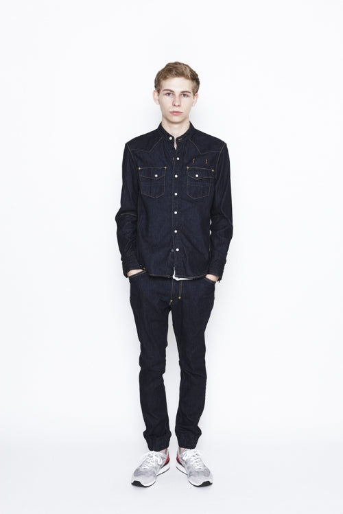 2016 S/S n(n) BY NUMBER (N)INE　BAND COLLAR　WESTERN SHIRTS_DENIM(WASHED) BLUE