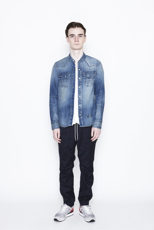 2016 S/S n(n) BY NUMBER (N)INE　BAND COLLAR WESTERN SHIRTS_DENIM(DAMAGE) BLUE