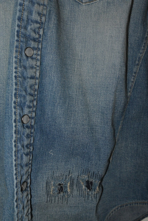 2016 S/S n(n) BY NUMBER (N)INE　BAND COLLAR WESTERN SHIRTS_DENIM(DAMAGE) BLUE
