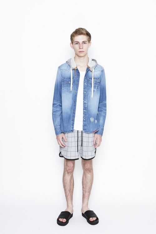 2016 S/S n(n) BY NUMBER (N)INE　HOODED WESTERN SHIRTS_DENIM(DAMAGE) LIGHT BLUE 