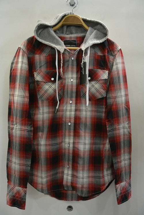 2017 S/S NUMBER (N)INE HOODED WESTERN SHIRTS_OMBRE CHECK RED
