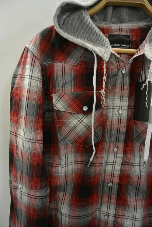 2017 S/S NUMBER (N)INE HOODED WESTERN SHIRTS_OMBRE CHECK RED