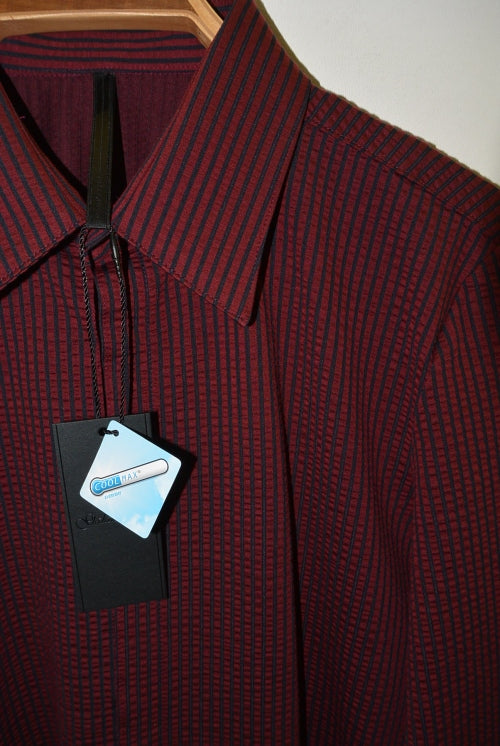 2017 S/S GalaabenDコットンハイゲージサッカーストライプshirt BORDEAUX×BLUE