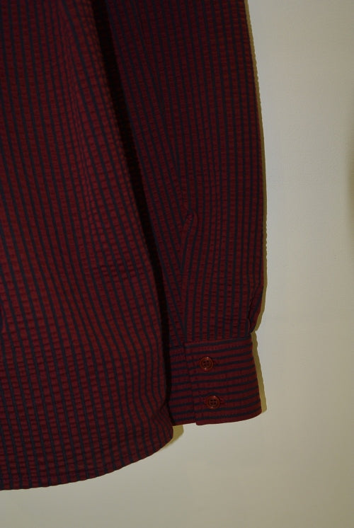 2017 S/S GalaabenDコットンハイゲージサッカーストライプshirt BORDEAUX×BLUE