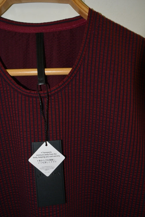 2017 S/S GalaabenDコットンハイゲージサッカーストライプcrew neck BORDEAUX×BLUE