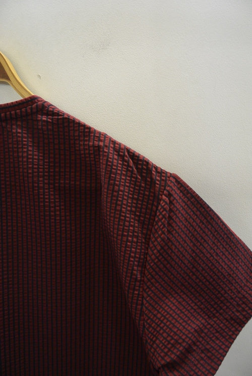 2017 S/S GalaabenDコットンハイゲージサッカーストライプcrew neck BORDEAUX×BLUE