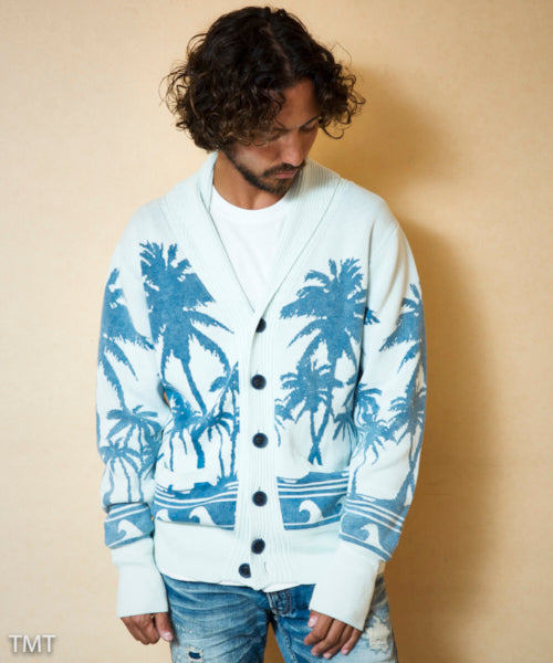 2018 S/S TMT INDIGO PARM-TREE JACQUARD KNIT CARDIGAN