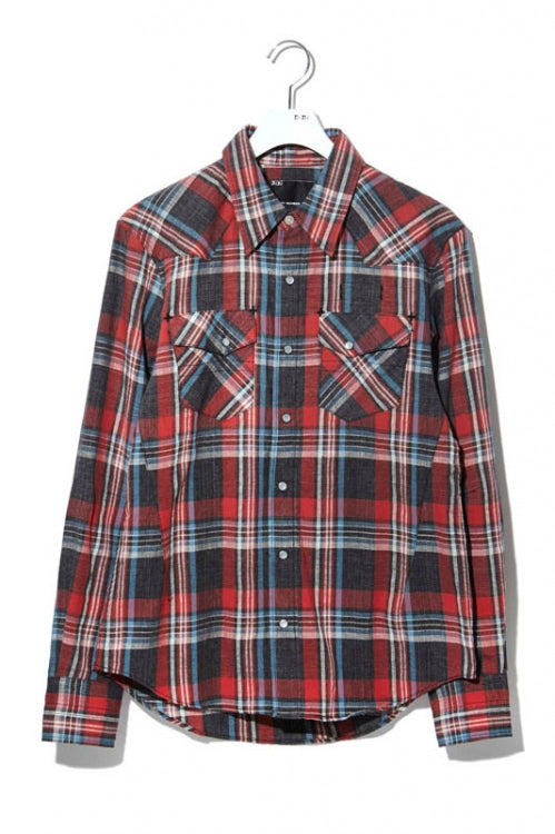2015 S/S n(n) BY NUMBER (N)INE WESTERN SHIRTS__CHECK BLACKxRED