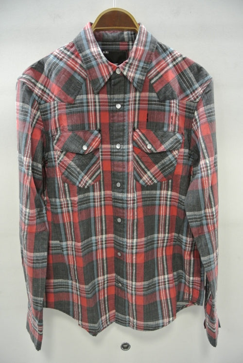2015 S/S n(n) BY NUMBER (N)INE WESTERN SHIRTS__CHECK BLACKxRED