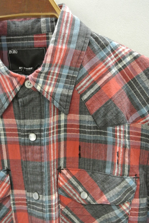 2015 S/S n(n) BY NUMBER (N)INE WESTERN SHIRTS__CHECK BLACKxRED
