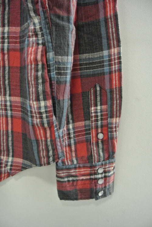 2015 S/S n(n) BY NUMBER (N)INE WESTERN SHIRTS__CHECK BLACKxRED