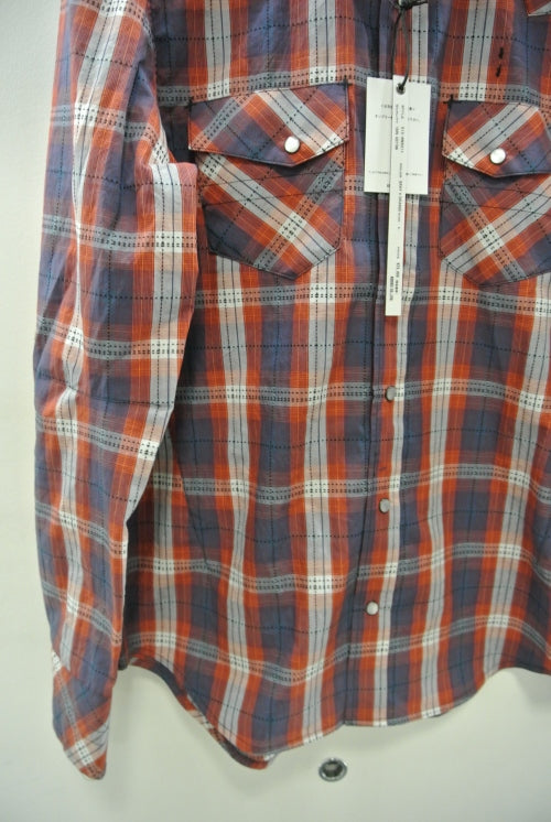 2015 S/S n(n) BY NUMBER (N)INE WESTERN SHIRTS__CHECK GRAYxORANGE