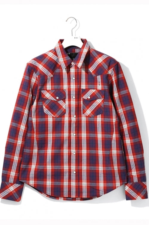2015 S/S n(n) BY NUMBER (N)INE WESTERN SHIRTS__CHECK GRAYxORANGE