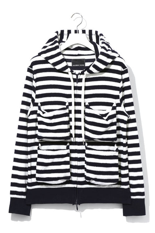 2015 S/S NUMBER (N)INE PILE FOODED ZIP BOX POKET PARKA WHITE x NAVY