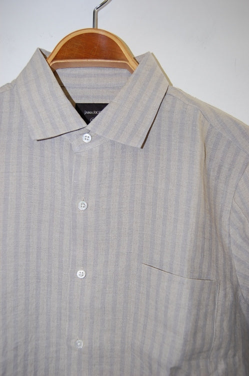 2014 S/S JAMA RICO Linen Stripe Wide Collor Shirt BEIGE×GRAY