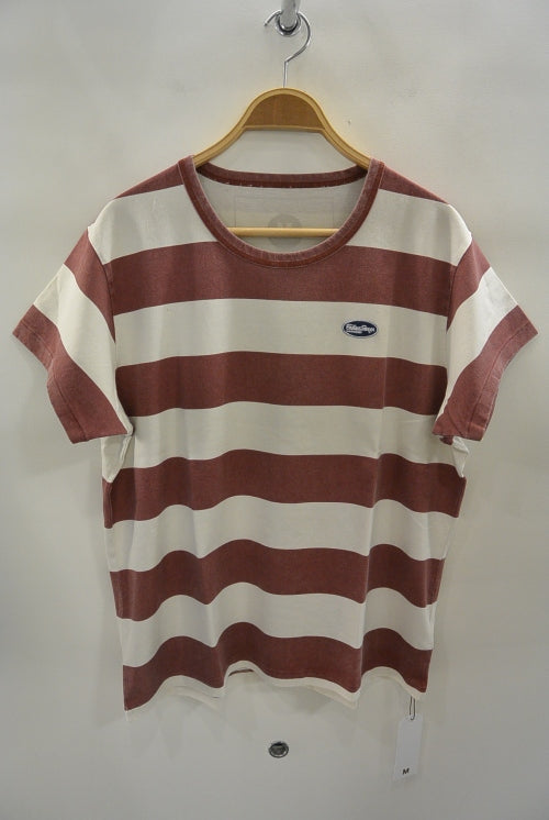 2017 S/S M washed print border big silhouette t-shirts used white×burgundy
