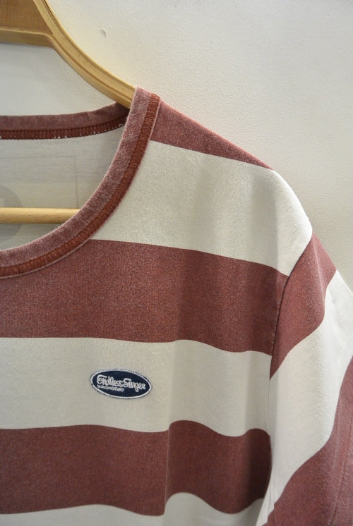 2017 S/S M washed print border big silhouette t-shirts used white×burgundy