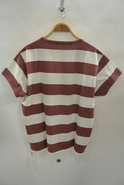 2017 S/S M washed print border big silhouette t-shirts used white×burgundy