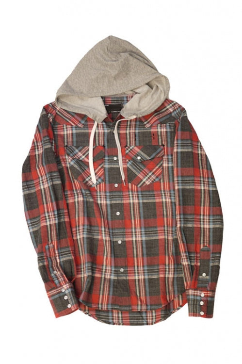 2015 S/S n(n) BY NUMBER (N)INE FOODED WESTERN SHIRTS__CHECK BLACKxRED