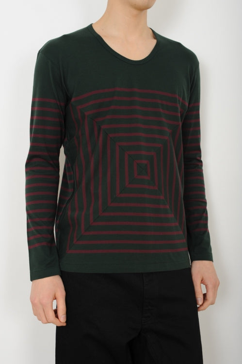 2013 S/S LAD MUSICIAN 80/2 T-CLOTH MARINE BORDER UネックロングスリーブTシャツ GREEN×WINE